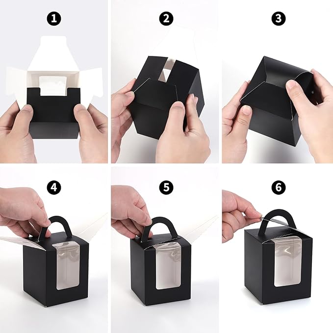 JCD Black Cupcake Boxes Individual 120 Packs Cupcake Holders Disposable Single Cupcake Boxes with Window and Insert Muffins Cupcake Carriers Holder Cookie, Dessert, Donuts, Cupcakes (Black/120Pcs)