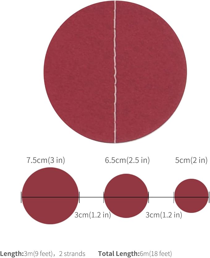 Burgundy Paper Garland Circle Dot Party Banner Wall Streamers Backdrop Ceiling Hanging Decorations, 20 Feet in Total