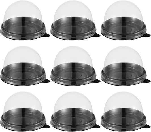 NUOBESTY Individual Cupcake Boxes 100pcs Round Plastic Transparent Dome Cupcake Boxes Egg-Yolk Puff Food Container Single Dome Boxes Baking Packing Box - Black