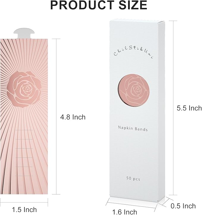 Polymer Material Reusable Napkin Band, Glue-Free Tear-Proof Water Resistant Oil-Proof Napkin Bands Set of 50(Front Rose Gold Color and Back Silver), 6 Adjustable Sizes Napkin Rings