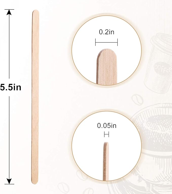 Wooden Coffee Stirrers Individually Wrapped, 500-Count 5.5 Inch Birch Stir Sticks, Natural & Eco-Friendly Disposable Wood Stirrers for Coffee, Hot Drinks, Cocktails, Coffee Bar Accessories ﻿