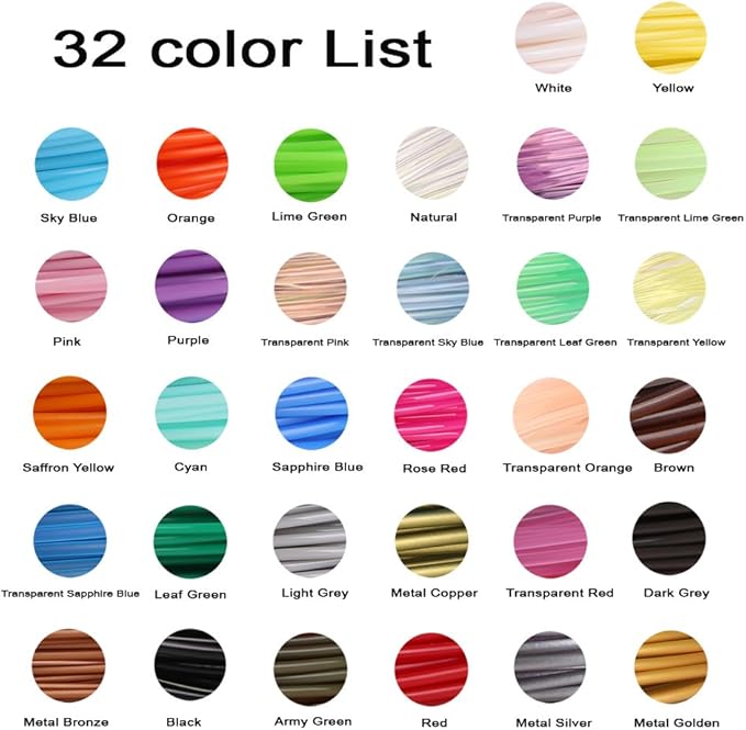 MIKA3D 32 Colors 3D Pen PLA Filament Refills, Each Color 10 Feet, Total 320 feet, Pack with 4 Finger Caps