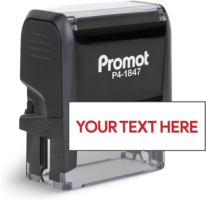 Promot Self Inking 1 Line Custom Stamp - Personalized Name Stamp for Office, Teacher, Address & Business Label Stamp - Choose Font, Ink Color, Pad, Self Inking for Personal & Professional Use - Medium