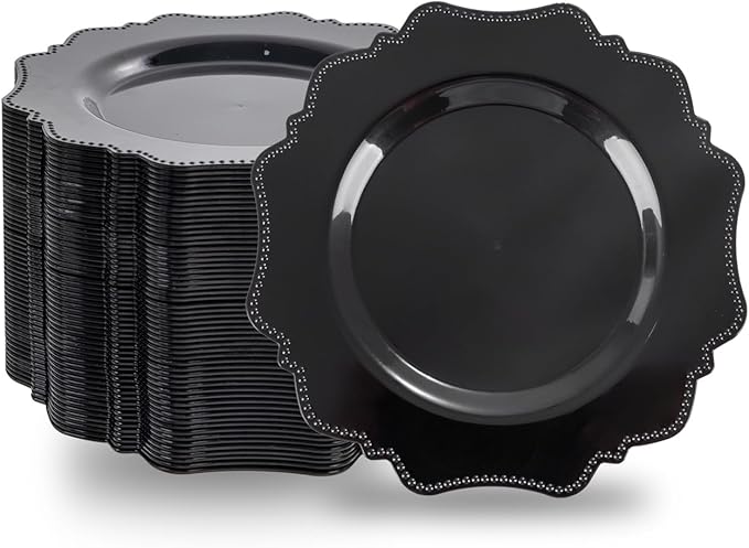COLOSUS 100pcs Black Plastic Dessert Plates - 7.5 Inch- Heavy Duty Disposable Plastic Appetizer/Salad/Cake Plates for Party Wedding Birthday and Everyday Use
