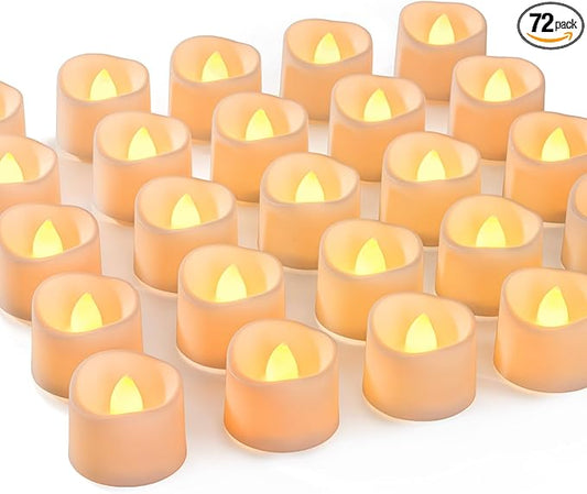 Homemory 72-Pack Novelty Flickering Flameless Tea Lights, 200+Hours Battery Operated, Fake Electric LED Votive Candles for Small Wedding Table Centerpieces, Proposals, Anniversaries