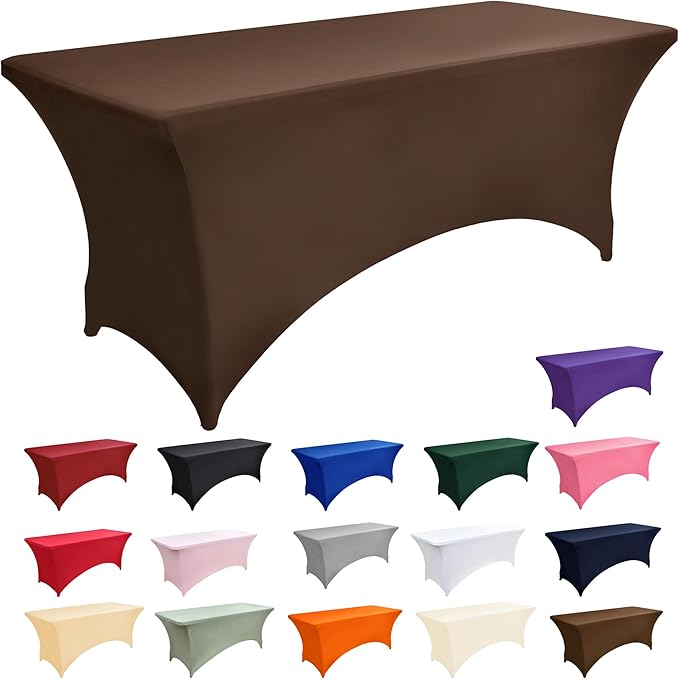 10-Pack 6ft Spandex Table Covers for Rectangle Standard Folding Tables - Wrinkle Resistant Stretch Tablecloths - Ultimate Fitted Table Protector for Parties, Banquet, Wedding