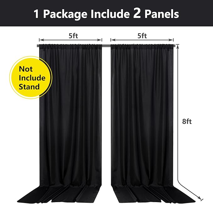Black Backdrop Curtain for Party, Halloween Backdrop Rod Pocket Photo Drapes Panels Fabric Curtain Backdrop Black Birthday Party Decor for Boys Teens Men,5ft x 8ft, 2 Panels