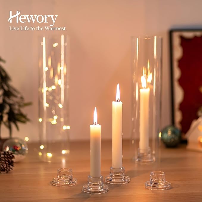Hewory Glass Taper Candle Holders: 20 PCS Candlestick Holders Clear Short Tapered Candle Holder Set - Candle Stick Holder Decor for Table Centerpiece Wedding Party Advent Christmas Home Decorations