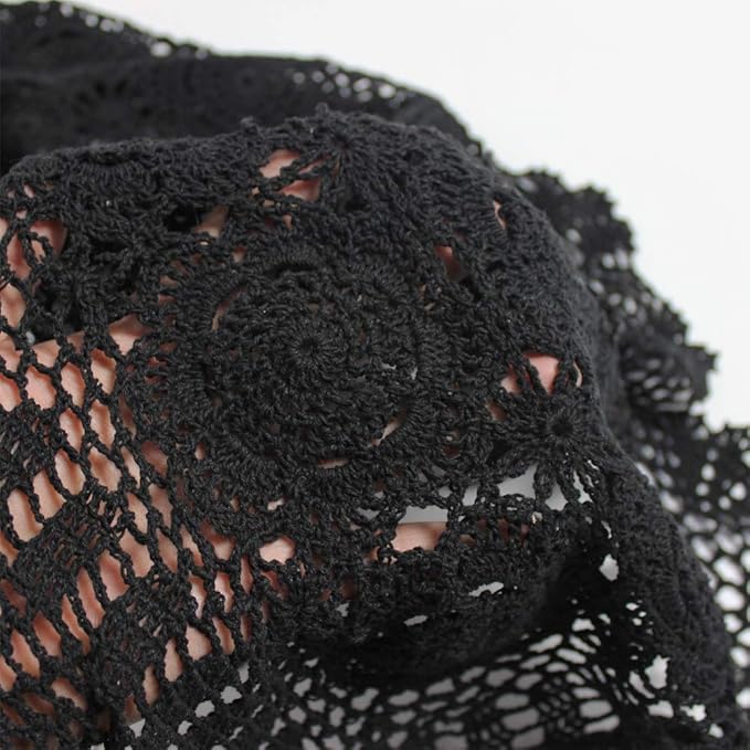 KEPSWET Cotton Handmade Crochet Lace Table Runner Black Rectangle Coffee Table Dresser Decor (14x60 inch)