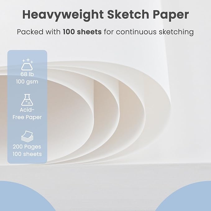 Classroom Must Haves, Sketch Pad for Kids Ages 8-12, 1 Pack-100 Sheets 9 by 12 Sketchbook for Kids, 68lb/100gsm Drawing Paper Pad, Spiral Sketch Books for Adults, Art Supplies for College Students.