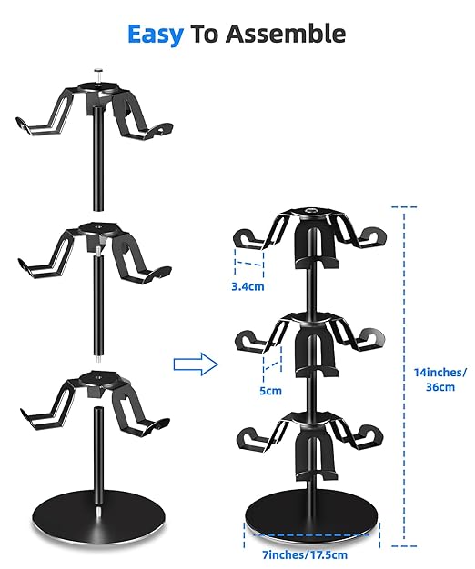 Aluminum Alloy Controller Holder 3 Layers,360 Degree Rotation Tier,Gaming Controller Stand for Xbox PS5 PS4 Switch,Headphone Stand,Headset Holder & Desk Mounts for 9 Packs Controller