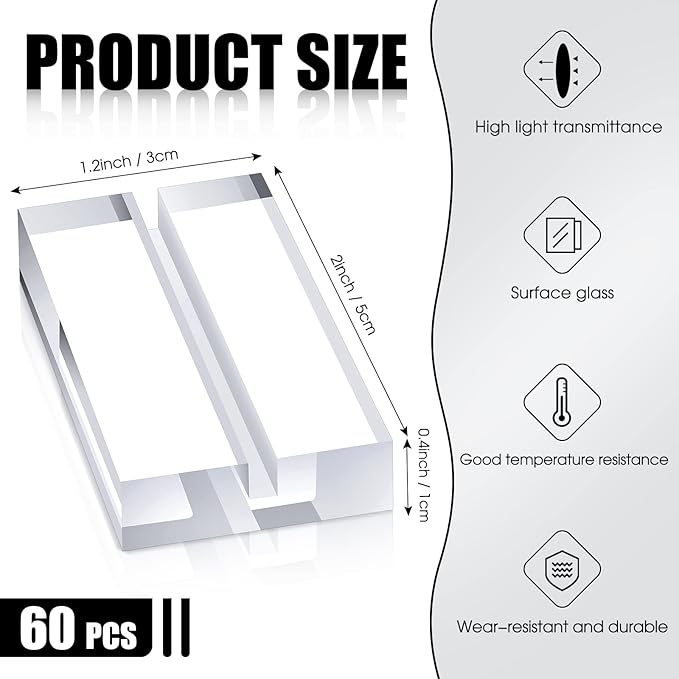 Blulu 60 Pieces Acrylic Place Card Holders 2 Inch Clear Stands Base with 3 mm Card Slot Numbers Display Table Sign for Wedding Exhibition Office Cafe Restaurant Photo Menu Meeting Table Decorations