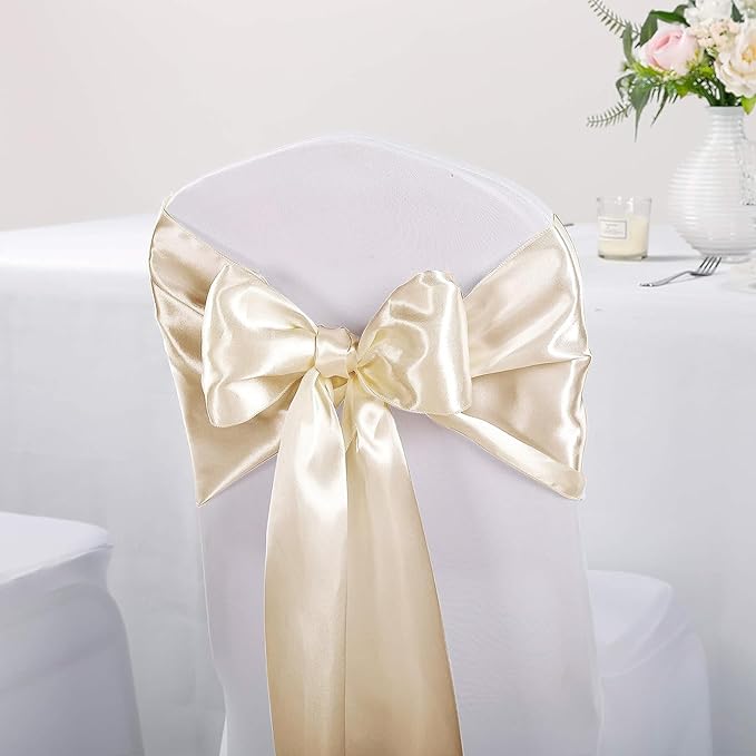 5-Pack Satin Table Runner Champagne 12 x 108 inches Long, Table Runners for Wedding, Birthday Parties, Banquets Decorations（5 Pack, 12x108 Inch, Champagne