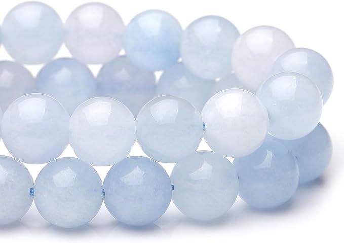 10mm Natural Stone Beads for Jewelry Making,Aquamarine Polished Smooth Round Gemstone Beads for Bracelet Necklace 15 Inch