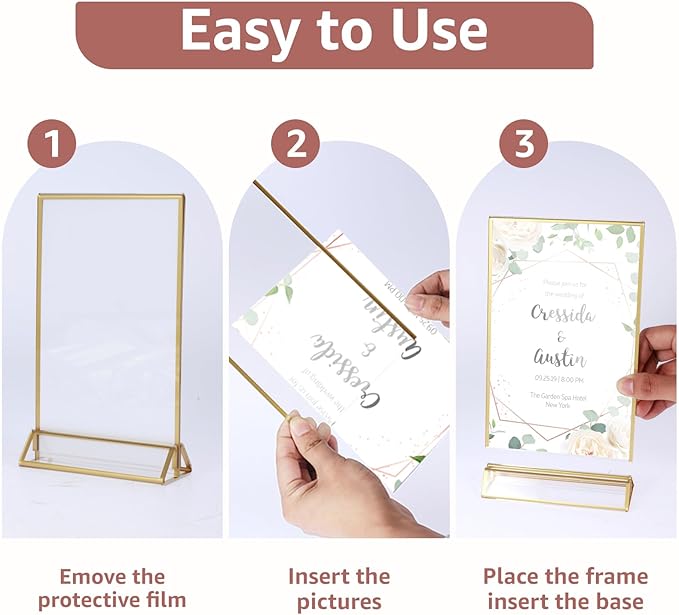 18 Pack Acrylic Sign Holder, 5x7 Inch Double-Side Gold Picture Frames Stands for Display, Vertical Table Top Sign Holders for Wedding, Party, Offices, Table Numbers, Home