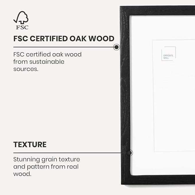 Opposite Wall - 12x12 in - Black Solid Oak Wood Picture Frame - Lightweight, Versatile & Shatterproof - Wall Hanging Poster or Photo Frame - Wall Decor for Office, Gallery & Home