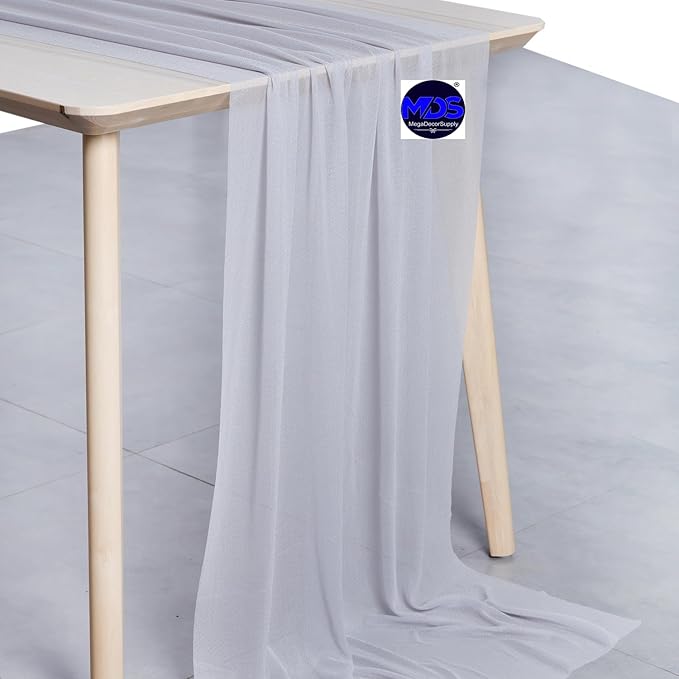 MDS Halloween Chiffon Table Runner - 15 Pack, 29 x 170 Inches, 14ft Each - Sheer Spooky Table Runners for Haunted House Parties, Trick-or-Treat Tables, Witchy Décor, Wedding & Events - Cool Gray
