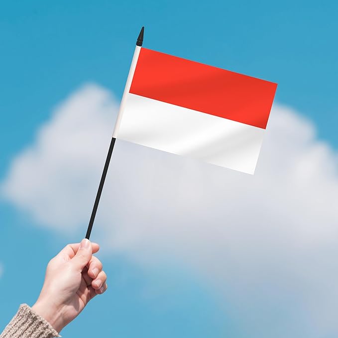 2 Pack Indonesia Desk Flag Set, Indonesian Desktop Small Miniature Table Office Flag with 12" Black Pole and Black Base, Offices, Classroom, Home, Festival Decoration (Indonesia)