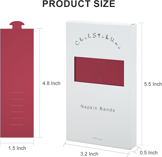 Polymer Material Reusable Napkin Band, Glue-Free Tear-Proof Water Resistant Oil-Proof Napkin Bands Set of 100(Front Burgundy Color and Back White), 6 Adjustable Sizes Napkin Rings