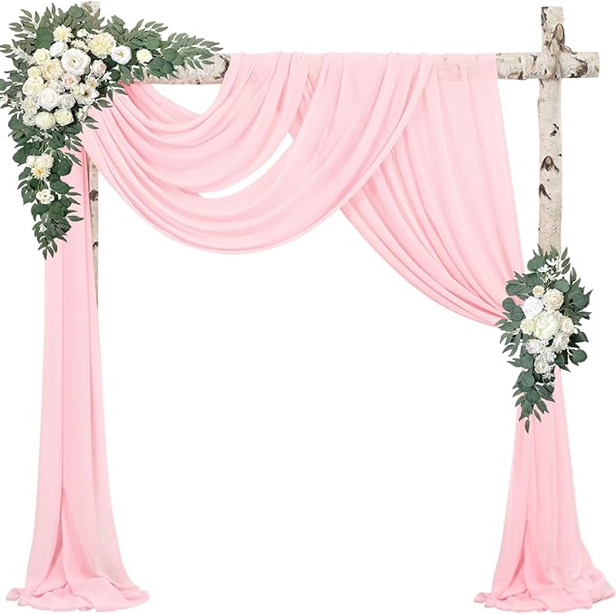4 Panels Wedding Arch Draping Fabric 20Ft Length x 28" Width Light Pink Arch Drapes Chiffon Fabric Sheer Curtains Backdrop for Party Bridal Decor Wedding Ceremony Ceiling Stage Reception Decorations