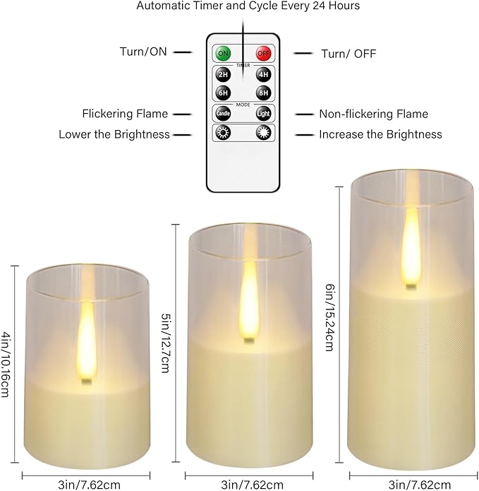 Flameless LED Candles, Upgraded Realistic Flickering Pillar Battery Operated Candles with Remote Timer, Acrylic Electric Set of 3 for Romantic Ambiance and Home Decoration（Ivory）