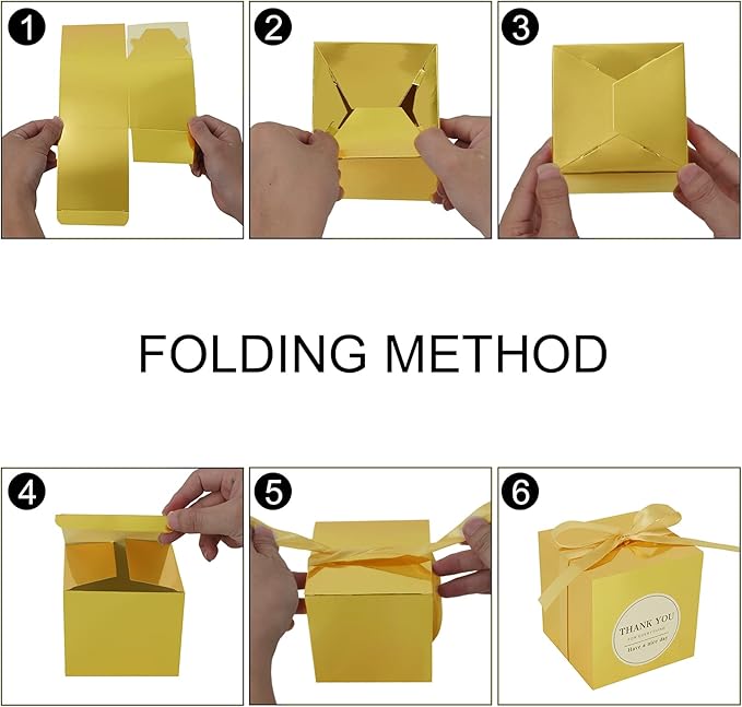 COTOPHER Small Gift Boxes 60 Pack 4x4x4 inches Gold Gift Boxes with Lids for Gifts, Crafting, Wedding Party Favor, Cupcake Boxes, Candy, Bridesmaids Proposal Box with Ribbons and Stickers (Metallic