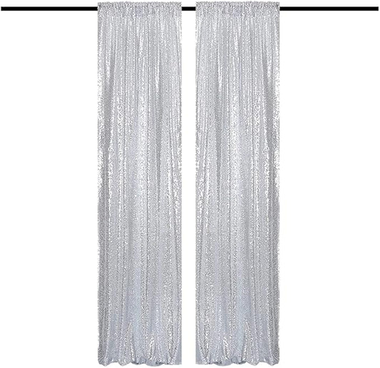 Silver Sequin Backdrop Curtains 2FTx8FT 2 Panels Sparkle Backdrop Curtain Drapes Glitter Backdrop Photo Background for Wedding Baby Shower Xmas Birthday Parties