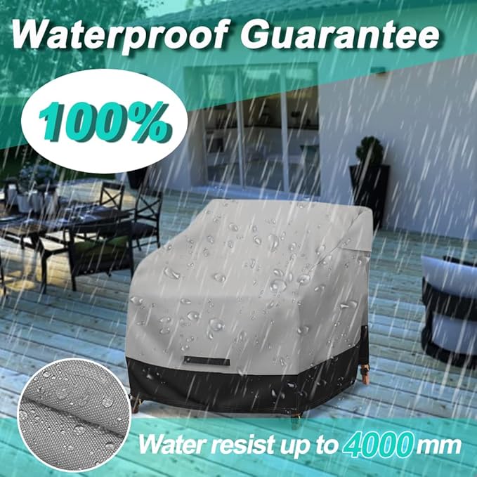 Patio Swivel Chair Cover Waterproof 2 Pack, 600D Heavy Duty Outdoor Furniture Covers for Universal Lawn/Deck/Garden/Backyard Fits up 31.5" W*33.5" D*36" H, Gray/Black