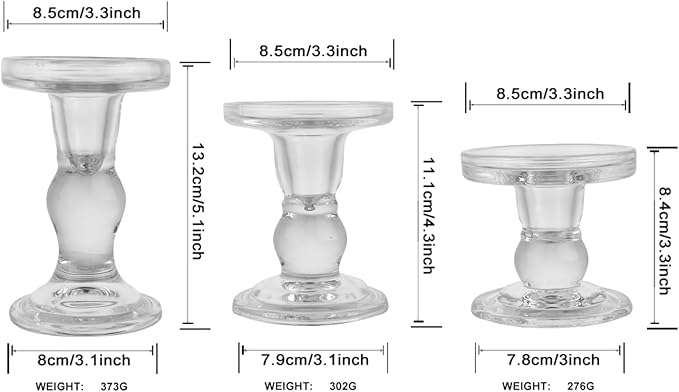6-Piece Set of Glass Candlestick, Crystal Candlestick Holder Holder and Conical Candle, Christmas Candle Holder Decoration, Family Living Room Wedding Candle Holder (Clear 2sets)