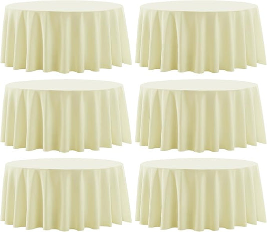 Round Tablecloth 120 Inch Tablecloth 6 Pack Ivory Table Cloths Washable Decorative Polyester TableClothes Cover for Dining Table Banquets Buffet Parties and Wedding
