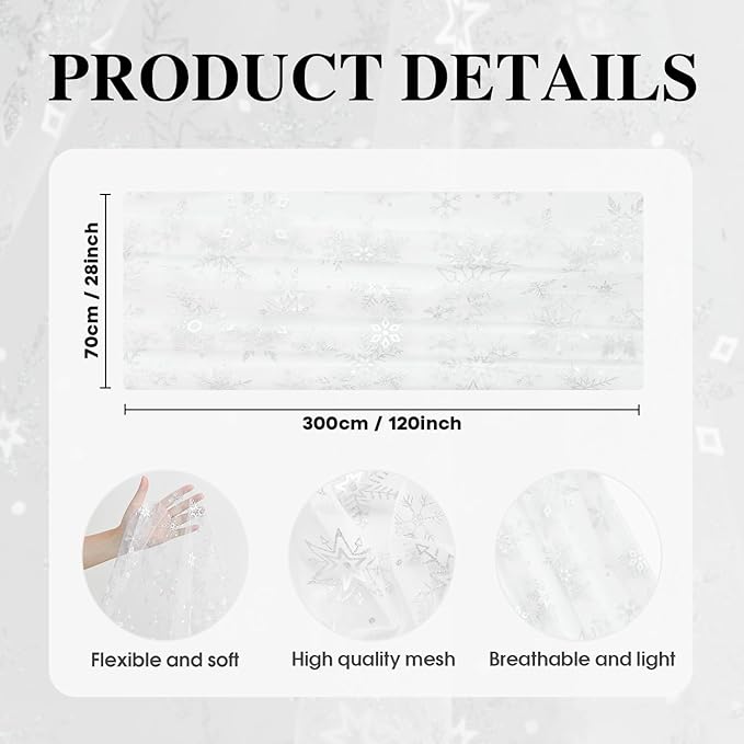 Artoid Mode Silver Snowflakes Christmas Gauze Table Runner 120 Inch 10FT, Seasonal Sheer Winter Kitchen Dining Holiday Wedding Table Decor for Home Party