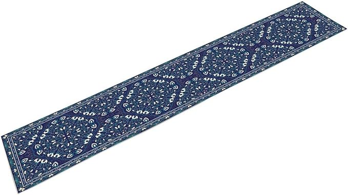 Boho Floral Vintage Table Runner, Retro Morris Abstract Blue Flower Rustic Country Farmhouse Pattern for Home Kitchen Table Decor Dining Coffee Room Wedding Party Decor 13x60in