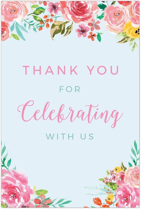 Andaz Press Extra Large Wedding Easel Board Party Sign, 12x18-inch, Tea Party Pink Roses on Baby Blue, Thank You for Celebrating With Us, 1-Pack