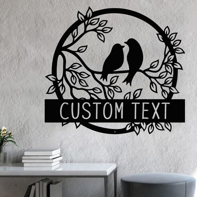 NAZENTI Personalized Metal Sign Love Bird Gift For Couple, Wedding Gift, Family Name Sign, Outdoor Name, Anniversary, Home Decor, Front Door