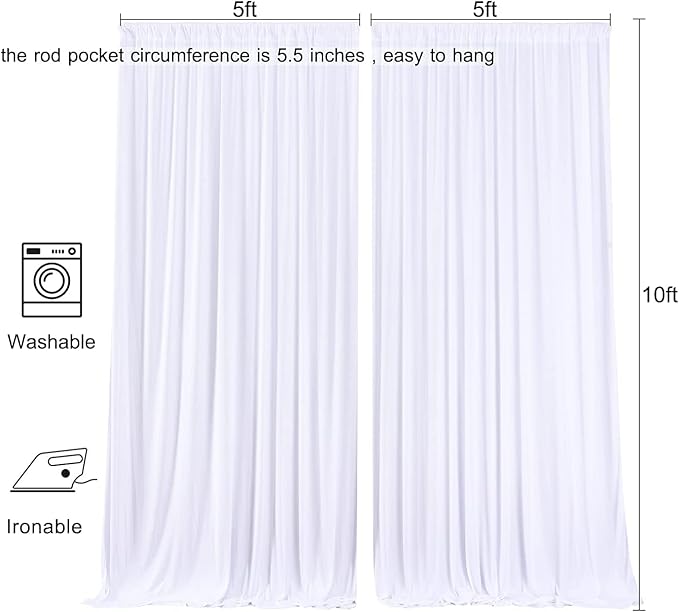 AK TRADING CO. 10 feet x 10 feet Polyester Backdrop Drapes Curtains Panels with Rod Pockets - Wedding Ceremony Party Home Window Decorations - White (Pack of 12)