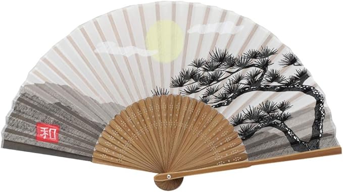 Terra Distribution Folding Fan [Japan Import] Hand Fans for Women Foldable, Japanese Fan, Unique Design, Handmade Bamboo, Silk Fan, 8.6" (22cm), Abanicos de Mano (210 (Pine Tree))