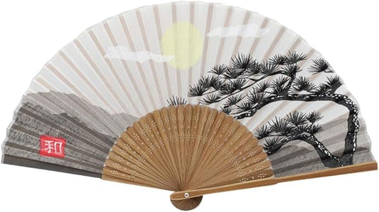 Terra Distribution Folding Fan [Japan Import] Hand Fans for Women Foldable, Japanese Fan, Unique Design, Handmade Bamboo, Silk Fan, 8.6" (22cm), Abanicos de Mano (210 (Pine Tree))