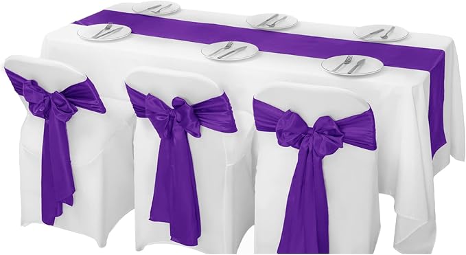 12Pack Table Runner 12 x 108 Inches Satin Silk Table Runner for Wedding, Birthday Party, Banquets, Graduations Decoration, fit Rectange and Round Table-Purple