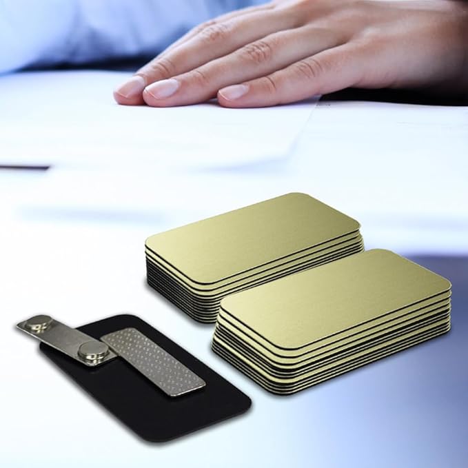 Brushed Gold Name Tag Blanks – 25 Pack, 1.5" x 3", Round Corners, Durable Engravable Badges with Magnetic Backing – All Quality Badges