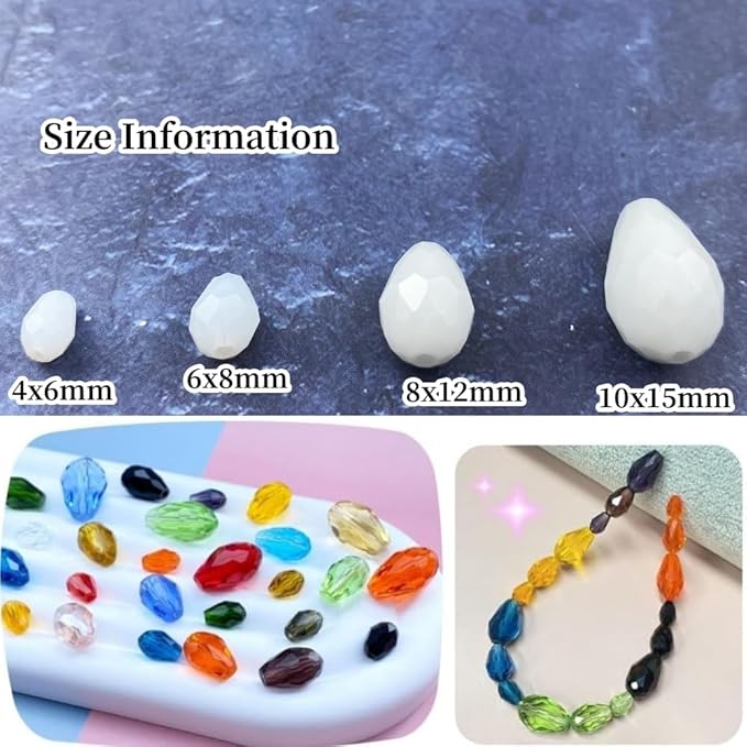 130pcs 6x8mm Teardrop Crystal Glass Beads Vertical Hole Faceted Glass Teardrop Spacer Beads for Bracelets Necklace Earring DIY Jewelry Making Craft(White)