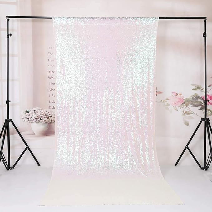 Eternal Beauty White Iridescent Sequin Backdrop, 6x6 Ft Glitter Background Curtains for Shimmer Photography Party Wedding Birthday Back Drop Decor