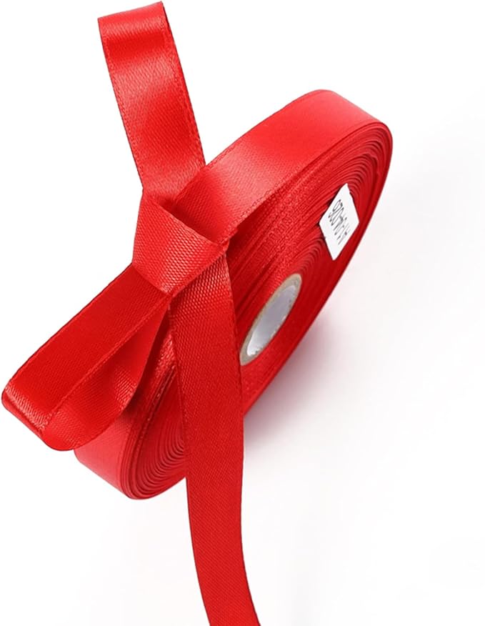 1/2" x 50 Yards Red Satin Ribbon Single Faced Fabric Ribbons for Gift Wrapping, Crafting, Bows Making, Sewing, Wedding, Home Decor