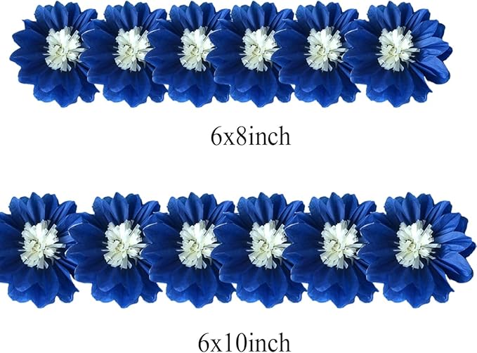 12pcs 8in 10in Paper Flowers Tissue Flowers Pom Paper Pom Poms Hanging Paper Flowers Wall Backdrop Wedding Party Flower Decorations DIY Art Craft Blooms for Birthday Shower Nursey Decor Royal-Blue
