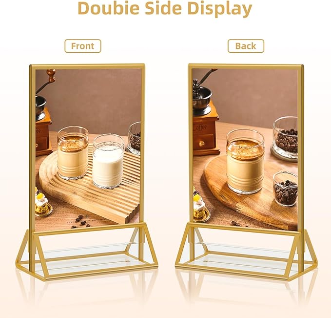 Gold Frames 5x7 Acrylic Sign Holder Double Sided Picture Frames for Wedding Table Number Menu Flyer Display for Office Home Party- Pack of 12