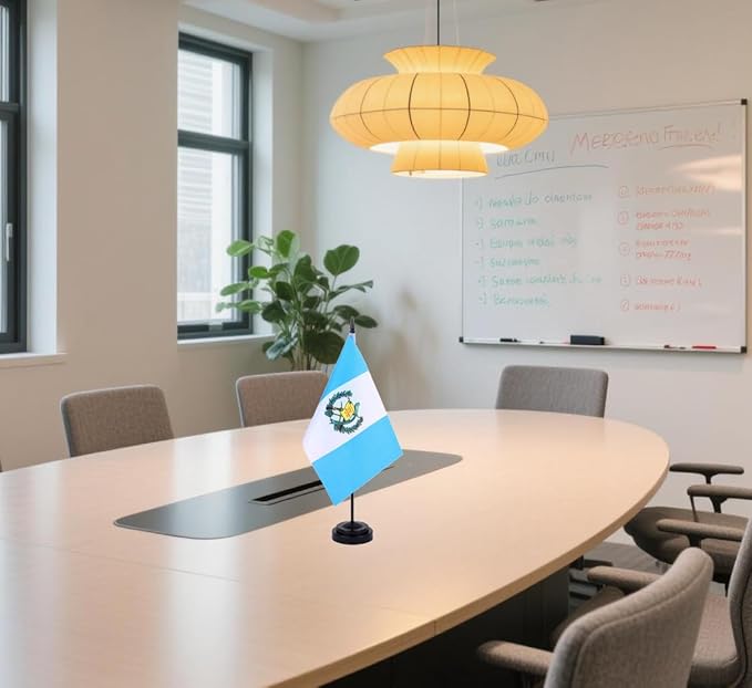 Guatemala Desk Flag 12" Solid Pole Deluxe Set Guatemalan Flags Banner Mini Small Guatemala Office Table Flags with Black Stand Base Desktop Decorations(2Pack)