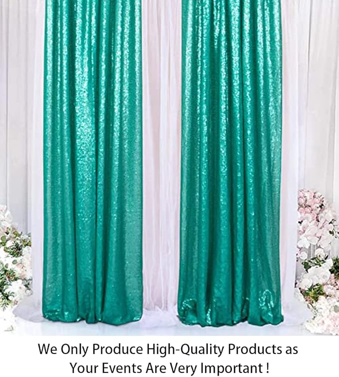 ShinyBeauty Sparkle Backdrop Curtain Teal 2 Panels Set Sequin Photo Backdrop Christmas Green 2FTx8FT Sequin Backdrop Curtain Pack of 2 Christmas Photo Backdrop-1220S