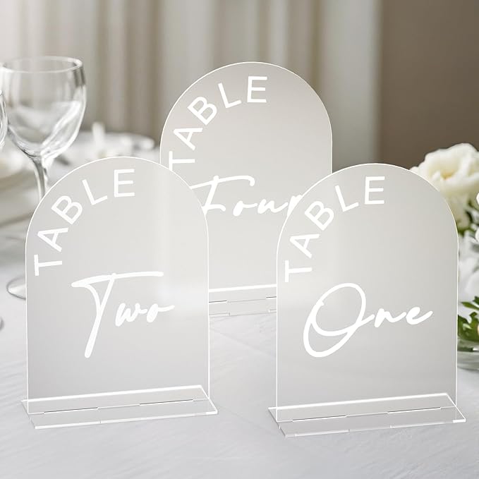 Frosted Arch Wedding Table Numbers 1-10 with Stands, 5x7 Inch Acrylic Arch Sign with Holder for Wedding Reception Table Centerpiece Decoration