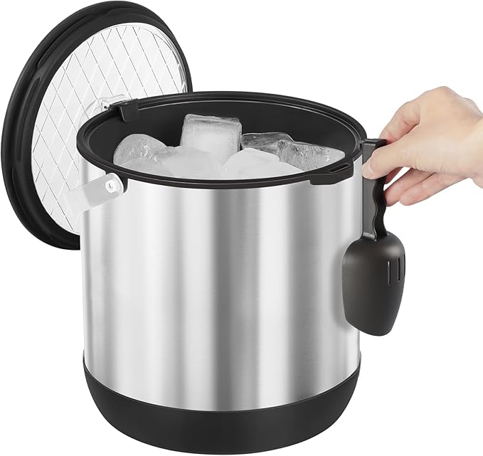 7QT/6.8LDouble-Wall Insulated Ice Bucket with Scoop & Lid, Large Capacity Stainless Steel Beverage Bucket for Party Cocktail Bar, Champagnes (Black)
