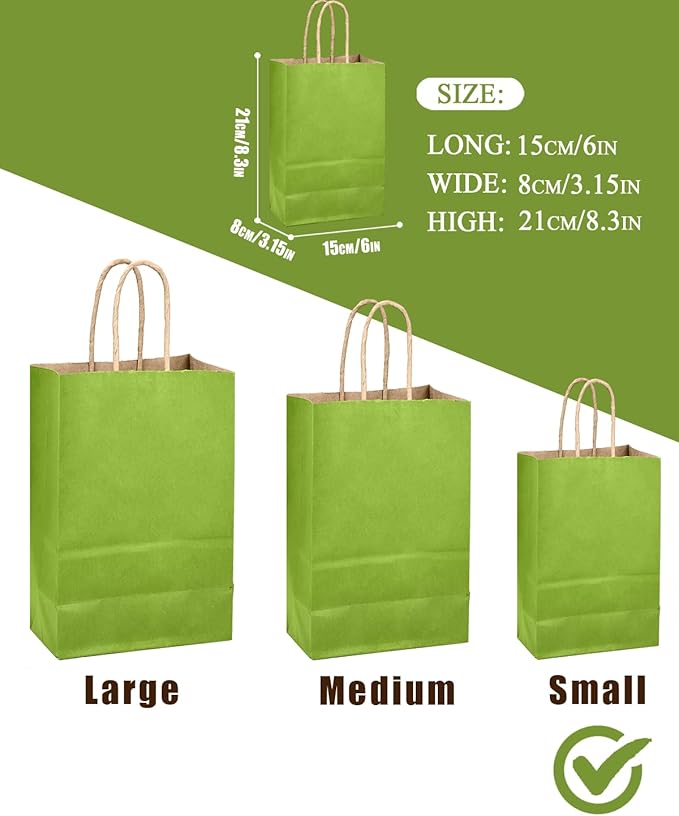qiqee Forest Green Gift Bag with Handles Bulk 24Pcs Paper Bags -8.3"x6"x3. 15" Party Favor Bags - Solid Color
