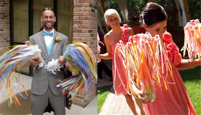 100PCS Ribbon Stick Wands Wedding Streamers with Silk Fairy Stick Wand for Wedding Party Baby Shower Send Off Party Activities Holiday Celebration Favors (White-100PCS)